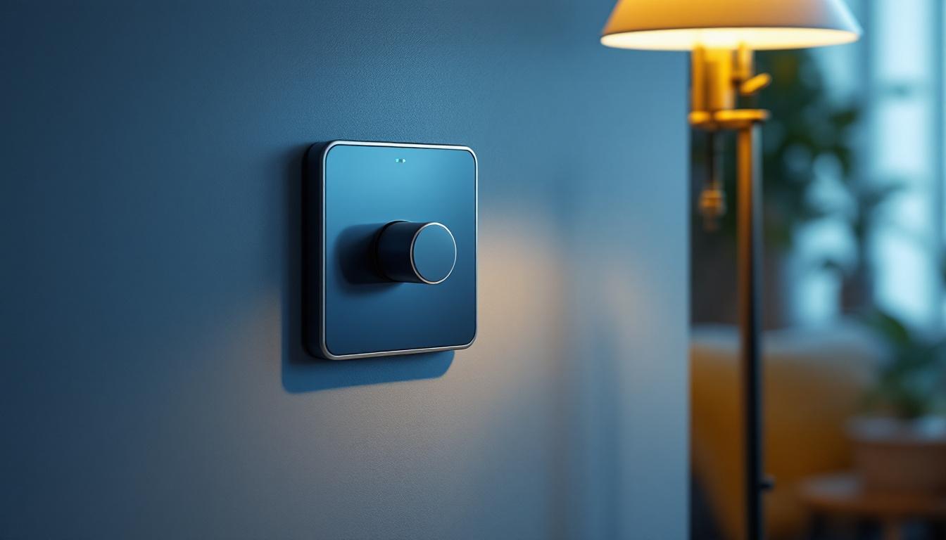 A photograph of a stylishly designed push switch integrated into a modern lamp setup