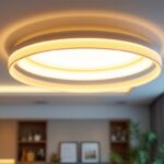 A photograph of a beautifully designed in-ceiling light fixture illuminating a modern interior space