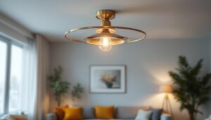 A photograph of a stylish and modern ceiling light fixture in a well-decorated room