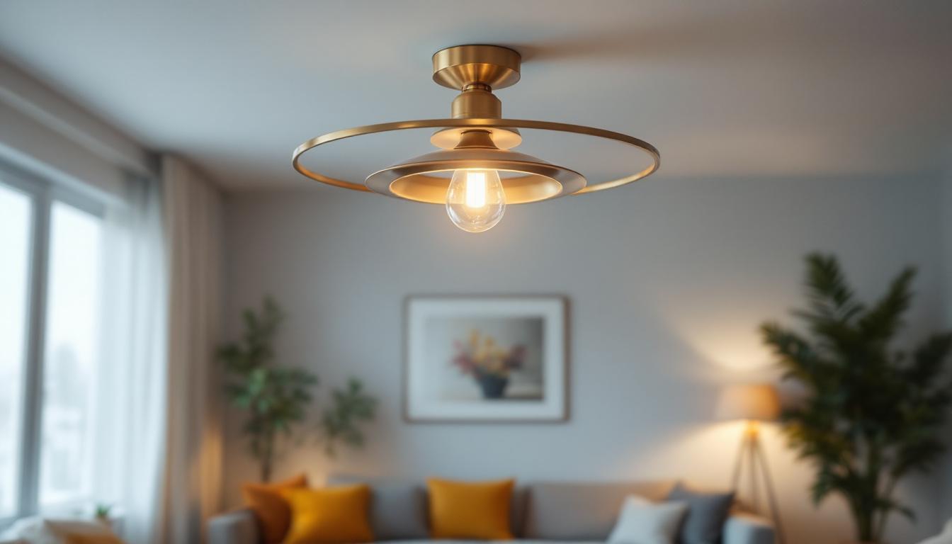 A photograph of a stylish and modern ceiling light fixture in a well-decorated room