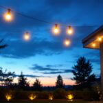 A photograph of a beautifully lit outdoor space showcasing various styles of exterior led ceiling lights installed in a residential or commercial setting