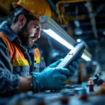 A photograph of a lighting contractor expertly connecting a fluorescent ballast in a well-lit workspace