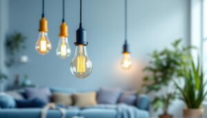 A photograph of a beautifully designed cable light fixture elegantly suspended in a modern interior setting