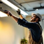 A photograph of a lighting contractor installing or showcasing frame light led fixtures in a well-lit