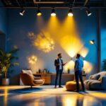 A photograph of a well-designed indoor space featuring various spotlight fixtures in action