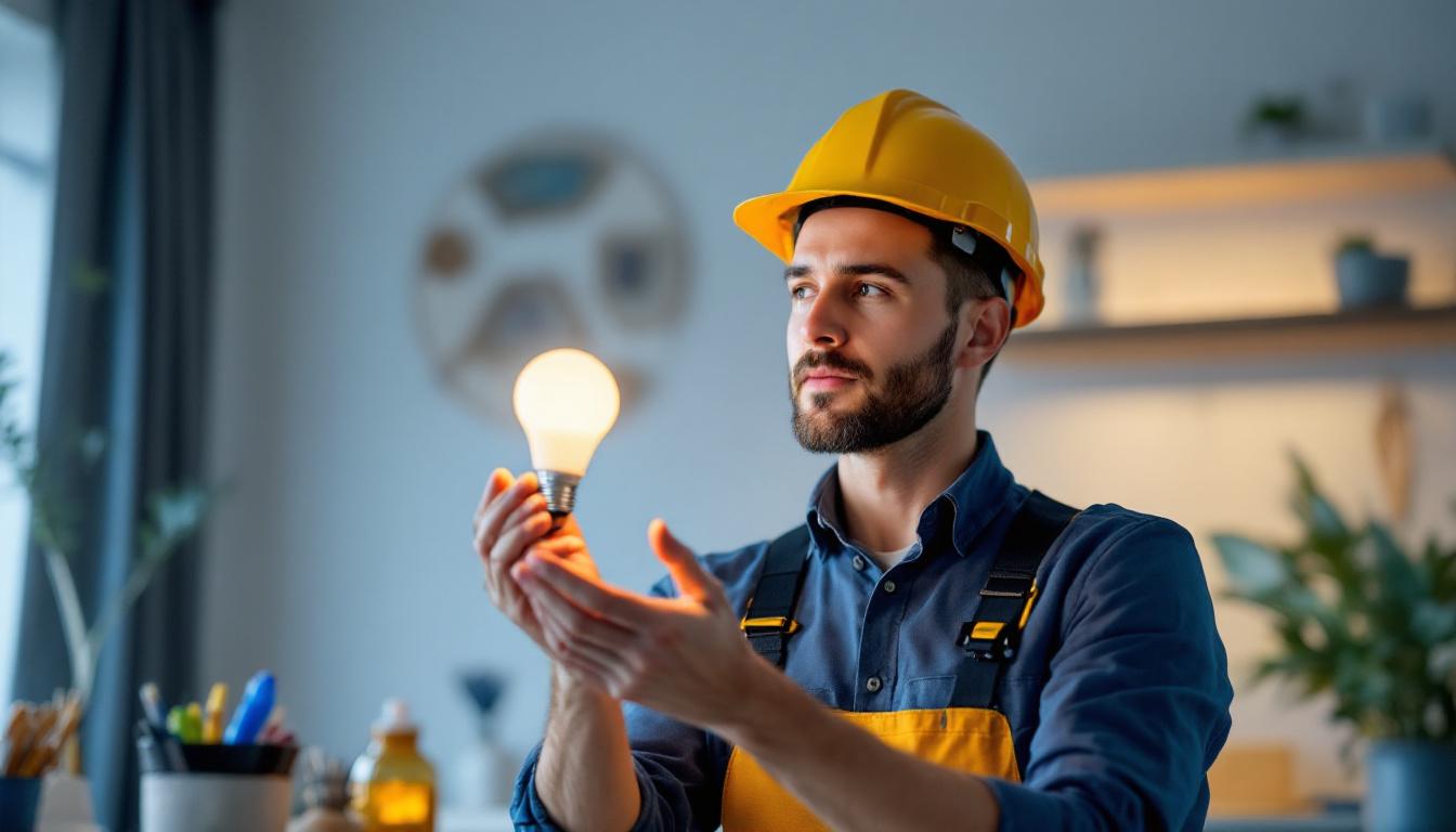 A photograph of a lighting contractor examining a stylish