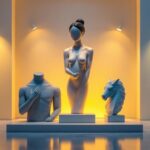 A photograph of a beautifully lit sculpture in an elegant setting