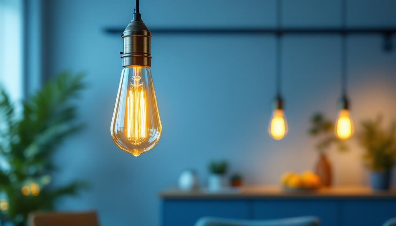 A photograph of a well-designed bulb fixture installation in a stylish interior setting