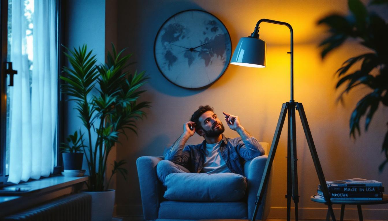 A photograph of a beautifully designed floor lamp made in the usa