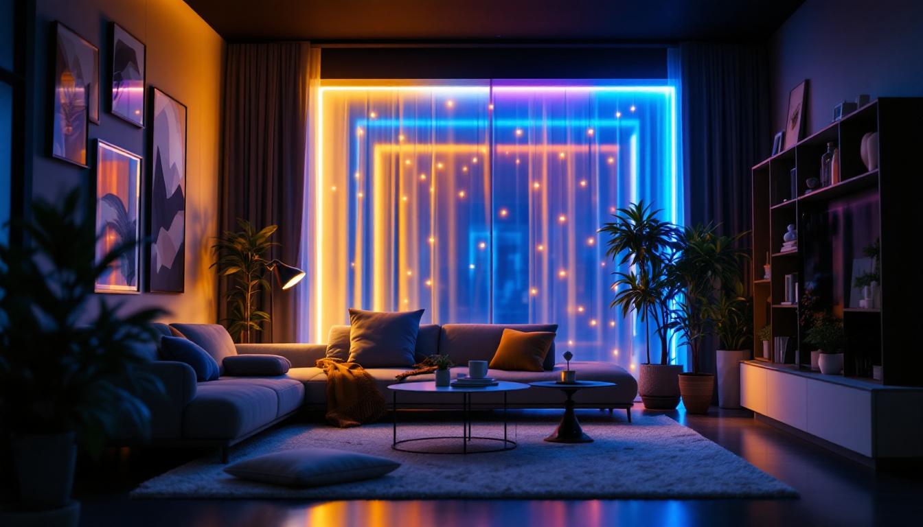 A photograph of a skilled lighting contractor installing vibrant small led light strips in a modern interior space