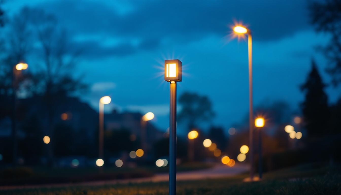 A photograph of a well-installed metal square pole with integrated lighting