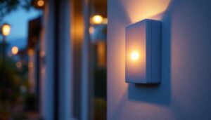 A photograph of a light sensor outdoor switch installed in a residential or commercial setting