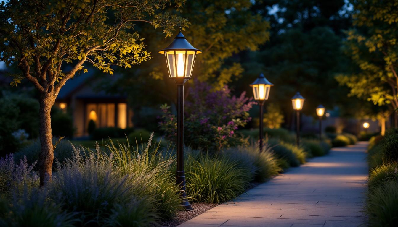 A photograph of a stylish lamp post sleeve in an outdoor setting