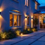 A photograph of a beautifully lit outdoor space showcasing various styles of accent lighting