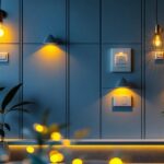 A photograph of a stylishly designed electric switch wall in a modern interior setting