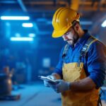 A photograph of a lighting contractor using the t5 technology on a job site