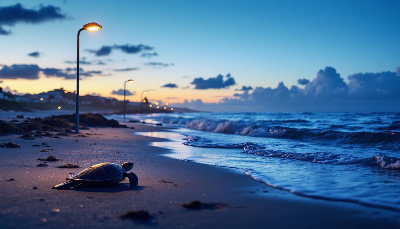 A photograph of a serene coastal scene at dusk