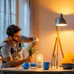 A photograph of a beautifully designed dwell lamp in a modern interior setting