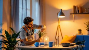 A photograph of a beautifully designed dwell lamp in a modern interior setting