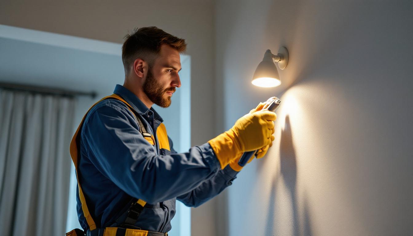 A photograph of a lighting contractor installing inset lights in a modern interior space
