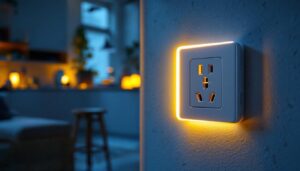 A photograph of a modern electrical outlet with built-in lighting