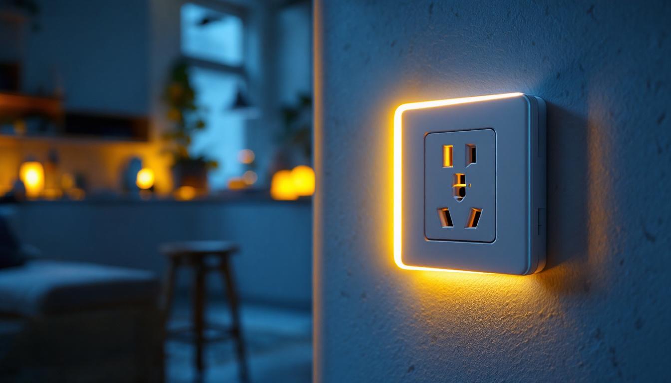 A photograph of a modern electrical outlet with built-in lighting