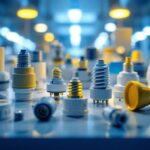 A photograph of a well-organized display of various types of light sockets in a brightly lit setting