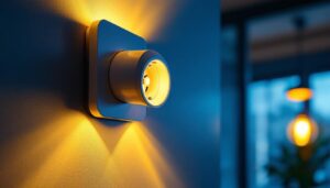 A photograph of a modern fluorescent socket installed in a stylish