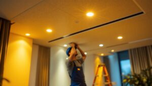 A photograph of a well-lit interior space showcasing recessed led lights