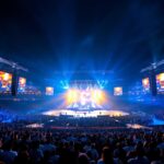 A photograph of capture a photograph of a well-lit outdoor arena during an event