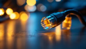 A photograph of a close-up shot of a wire joint connector being used in a well-lit