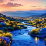 A photograph of a vibrant landscape illuminated by creative lighting techniques