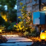 A photograph of a well-installed landscape electrical box in an outdoor setting