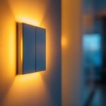 A photograph of a modern light switch being operated