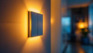 A photograph of a modern light switch being operated