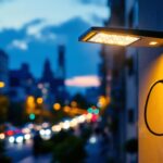 A photograph of a modern plug-in street lamp installed in an urban setting