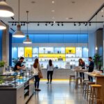 A photograph of a modern retail space showcasing a variety of stylish led lighting fixtures