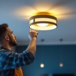 A photograph of a stylish and modern ceiling light fixture installed in a well-lit room