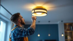 A photograph of a stylish and modern ceiling light fixture installed in a well-lit room
