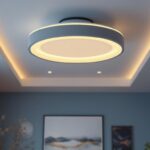 A photograph of a beautifully designed oversized flush mount ceiling light installed in a stylish interior space