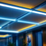 A photograph of a modern ceiling linear light installation in a stylish interior space