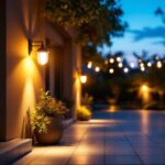 A photograph of a beautifully illuminated outdoor space featuring high-quality lighting fixtures