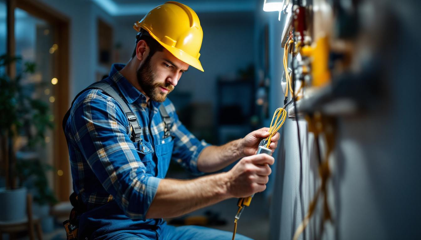 A photograph of a lighting contractor expertly installing wired connectors in a well-lit residential or commercial space