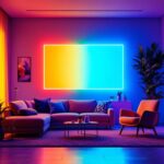 A photograph of a vibrant rgb lighting setup in a modern interior space