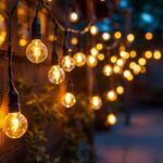 A photograph of a beautifully arranged display of vibrant 12 volt dc led string lights in a cozy outdoor setting
