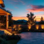 A photograph of a beautifully lit outdoor scene at sunset