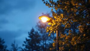 A photograph of a well-lit 10 ft light pole in an outdoor setting
