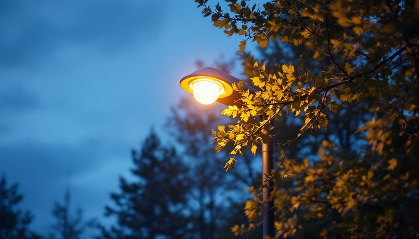 A photograph of a well-lit 10 ft light pole in an outdoor setting
