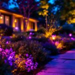 A photograph of capture a photograph of a beautifully illuminated outdoor space at dusk