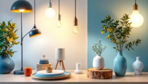 A photograph of a beautifully arranged display of various light fixture pieces